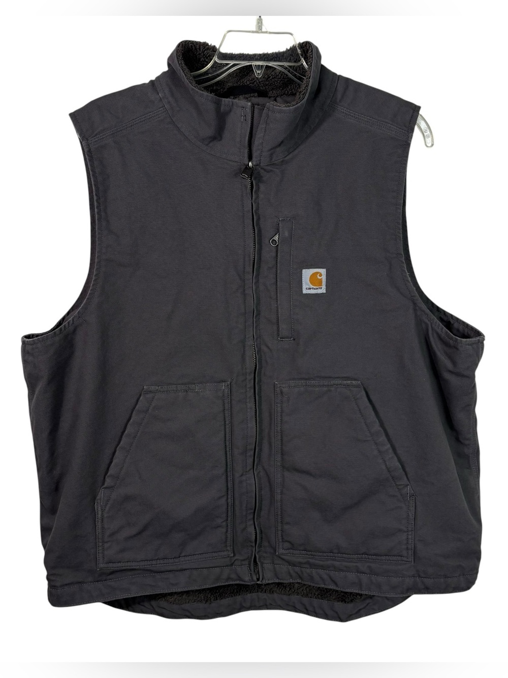 Carhartt Loose Fit Gray Canvas Full Zip Sherpa Lined Sleeveless Jacket Vest XL - Picture 1 of 4